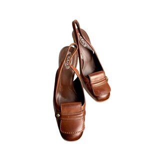 Tods women's luxury brand shoes  7.5 brown 3.75' stack heel excellent